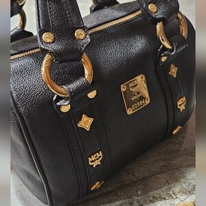 MCM Black Leather Mini Boston Bag